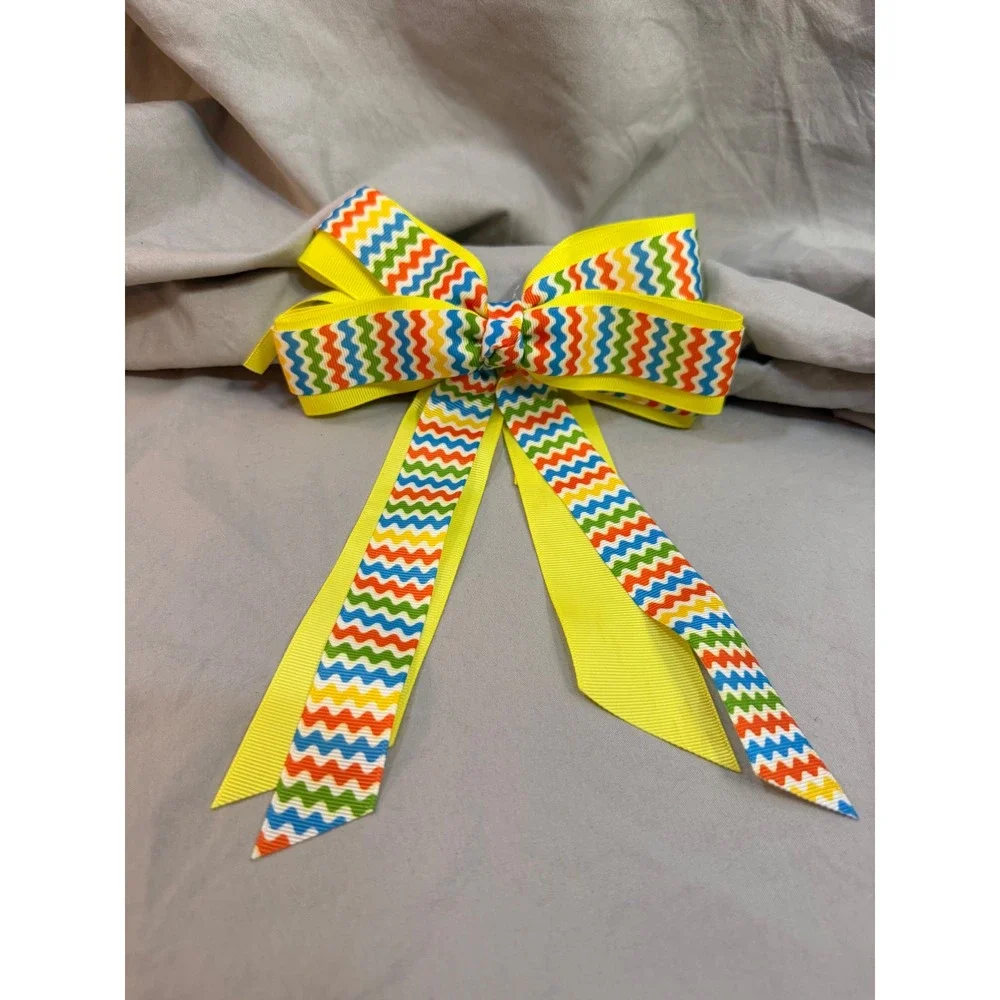 Yellow Multi Color Chevron Grosgrain Ribbon Hair Bow Alligator Clip Handmade